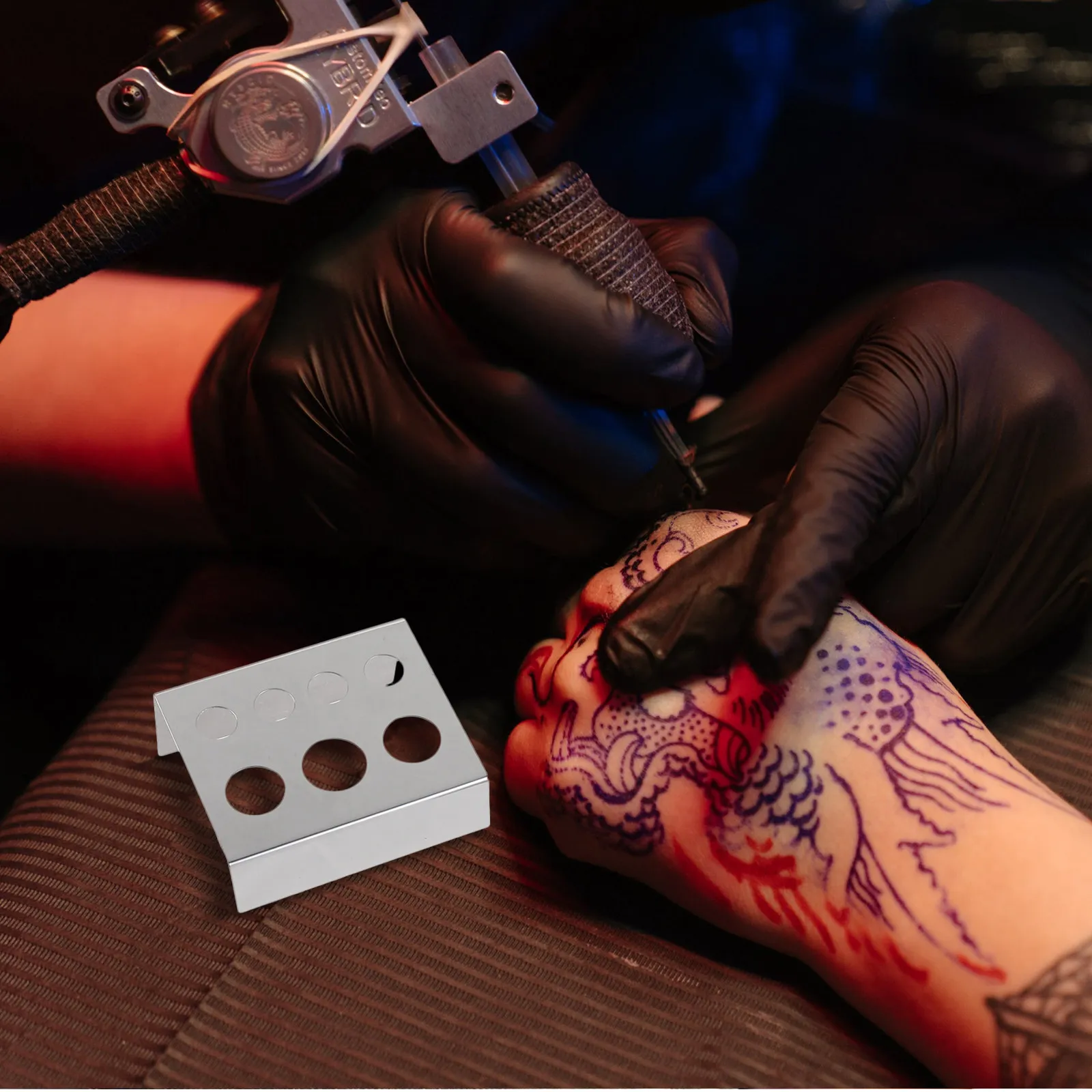 

2Pcs Iron Stainless Steel Ink Cup Holder Set Large Hole Pigment Stand for Tattoo Ink Storage Professional Home Beauty Use