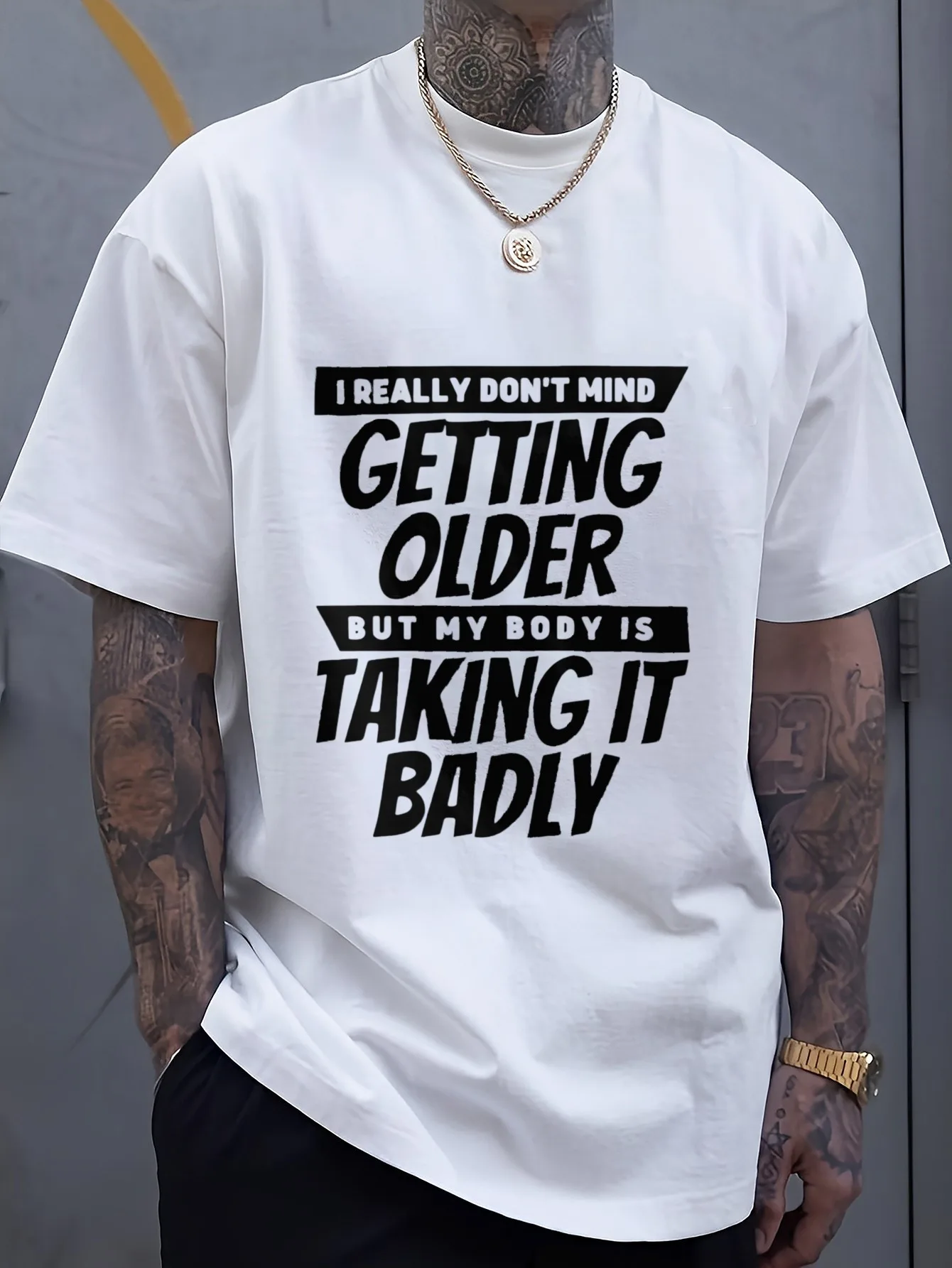 [تي شيرت قطني ممتع] تي شيرت رجالي مريح من القطن مقاس كبير بطباعة ثلاثية الأبعاد |   "أنا حقًا لا أقل في كبار السن