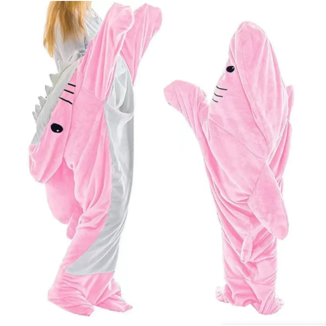 Cartoon Shark Onesie Adult Hooded Flannel Sleeping Bag Winter Cosplay Costume Warm Pajama Blanket view 4