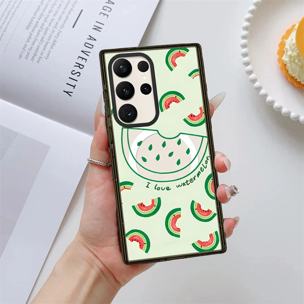 

Summer Watermelon Acrylic Black Border Case for Samsung Galaxy S26 S25 S24 S23 Ultra S26U S24+ S25+ S26 Plus Protective Case