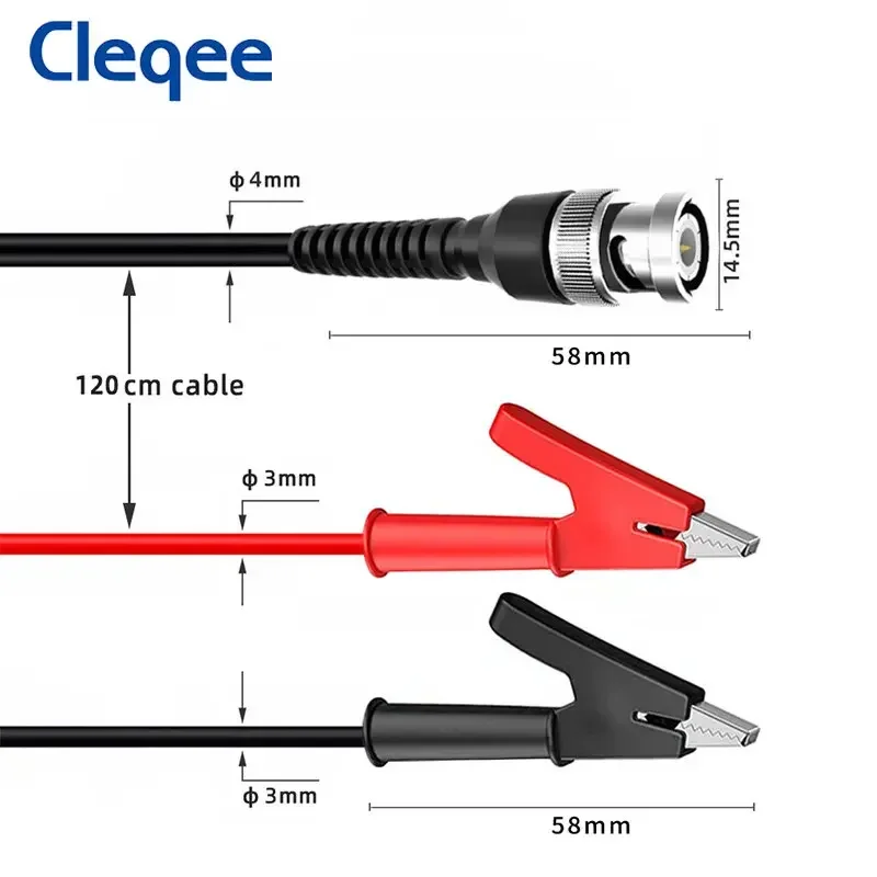 Cleqee P1003 BNC Q9 Male Plug To Dual Alligator Clip Coaxial Cable DIY Crocodile Clamp Test Lead For Electronics Testing