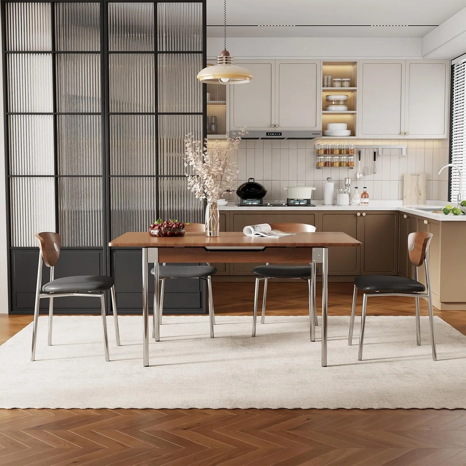 #US Stock Solid Wood Dining Tables 4-8 People Expandable Heavy-Duty Stainless Dining Room Furniture Modern Design Small CZ070