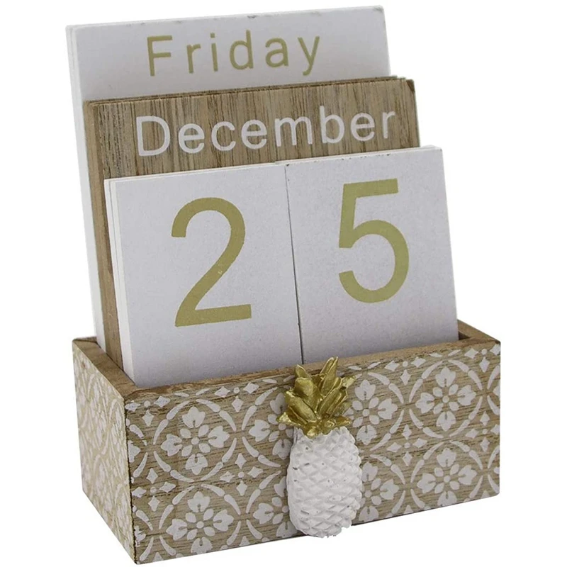 Madeira Flip Desk Blocks Calendário, Prancha Perpétua, Tabela Calendário Display para Casa e Decoração Escritório, 11.5X6.5X14.5cm