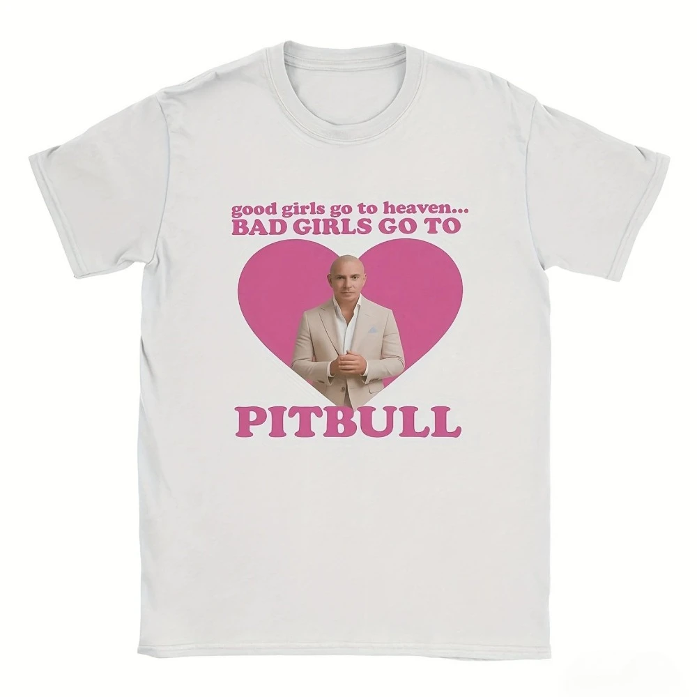Camiseta gráfica Pitbull para hombre, camiseta gráfica Mr Worldwide Y2K con el eslogan Good Girls Go To Church Bad Girls Go To Pitbull