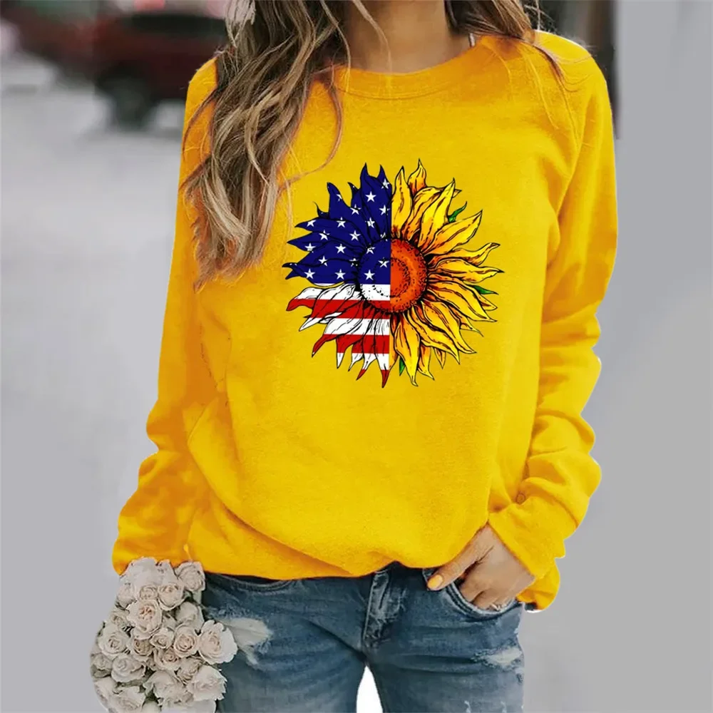 

Sunflower Pattern Long Sleeve Crew-neck Hoodie Woman Streetwear Women Sweatshirts Aesthetic Sweatshirt Clothes