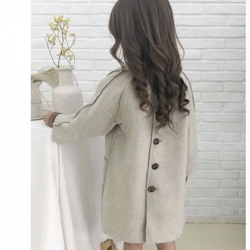 New Autumn Girls Wool Winter Coats Blends Jacket Double-Sided Synthesis Clothes Mid-Length Casual Children\'s Clothing Z387