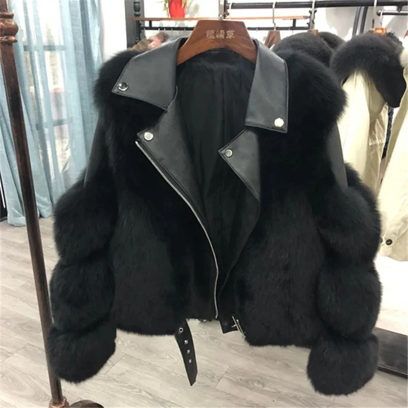 

Women Winter Faux Fox Fur Imitation Fur Coat Ladies Motorcycle Clothing Fashion High Quality Thick Warm Coats Female JacketZT281