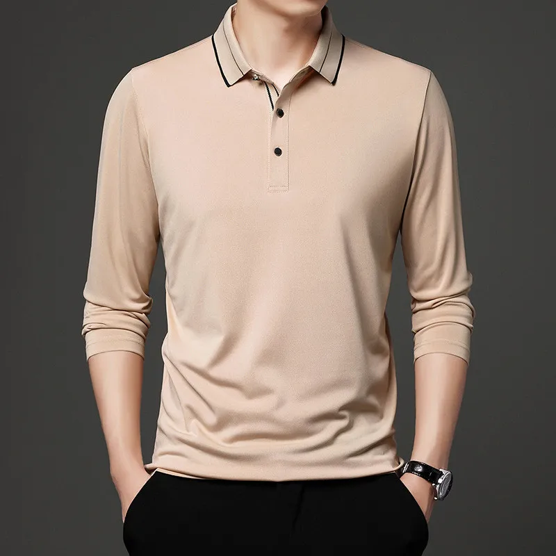 Fashion Brand Men's Solid Polo Shirt Long Sleeve Casual Autumn and Spring Clothing Korean Business Polo Shirt for Men Tops