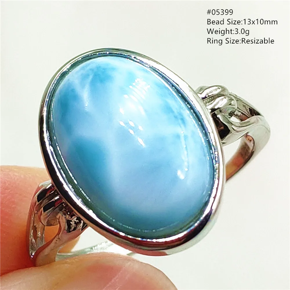 Natural Blue Larimar Oval Adjustable Ring Jewelry Water Pattern Real Larimar For Women Men Healing Fashion Stone AAAAAA