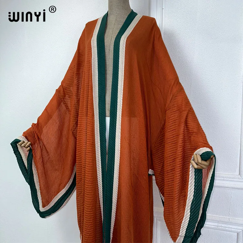 WINYI new 2023 Europe Pleated dress Beach Wear elegant Africa women Cardigan holiday party Kimono cover-ups for women maxi abaya