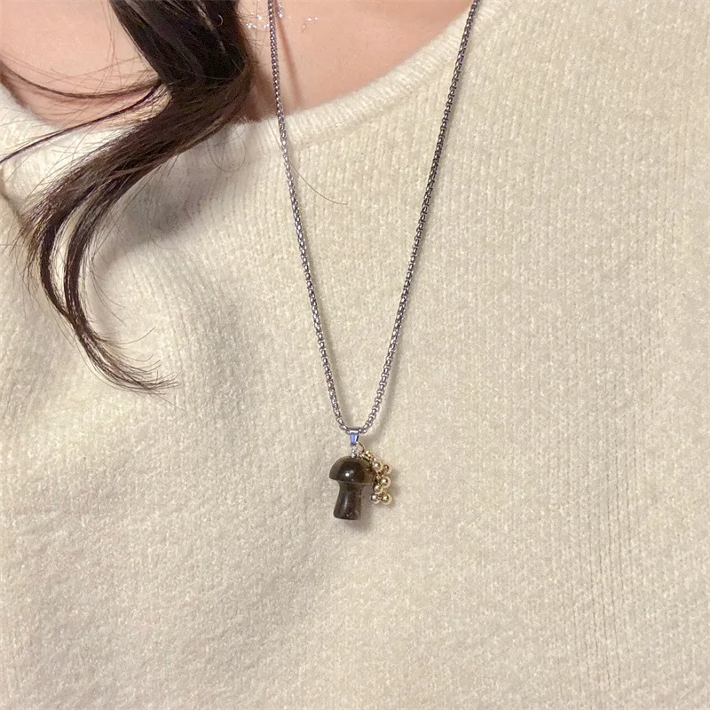 Mushroom Pendant Necklace for Women 2024 New Sweater Chain Design Collarbone Chain Accessory