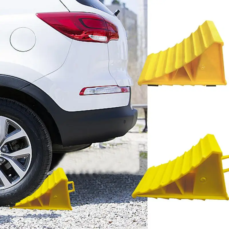 Portable Wheel Chock with Handles Vehicle Car Truck Wheel Tire Chock Stop Block Anti-slip Plastic Base Tire Support Pad Yellow