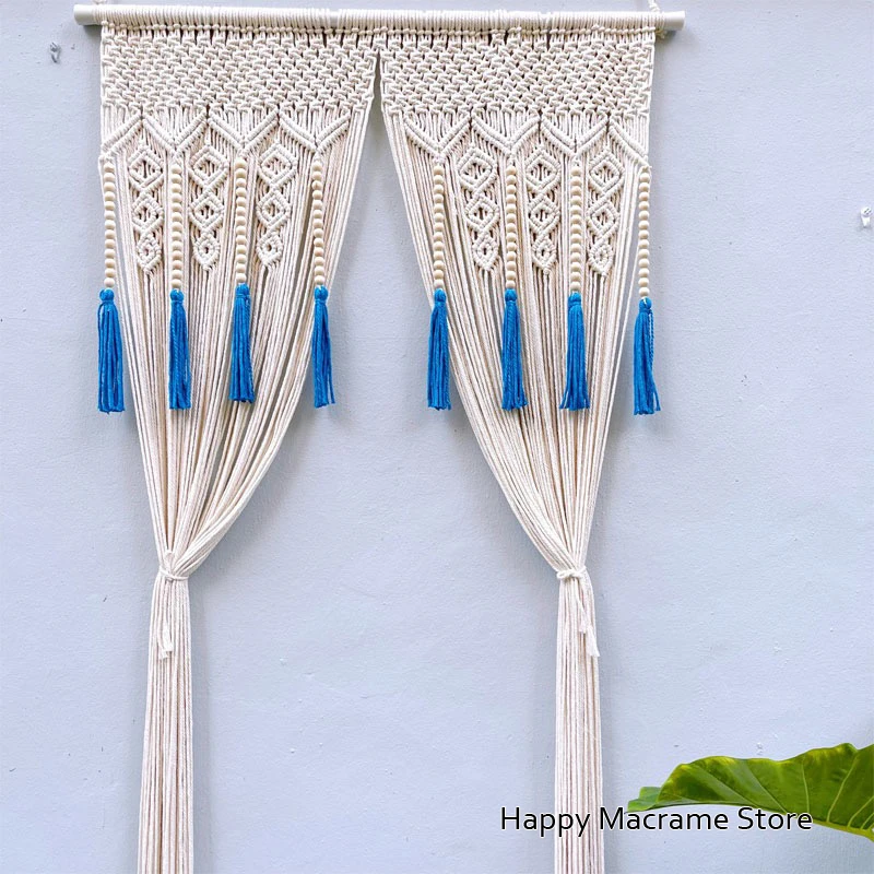 Imagem -03 - Hand-woven Macramé Cotton Door Curtain Tapeçaria Wall Hanging Art Boho Decoração Bohemia Casamento Backdrop Home Decor