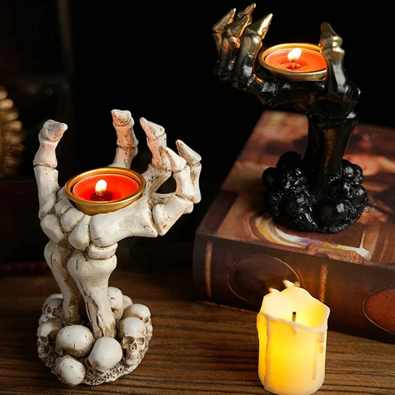 

Halloween Candle Holder Skeleton Ghost Hand Candle Holder Resin Ornament Ghost Festival Candle Holder Candle Light