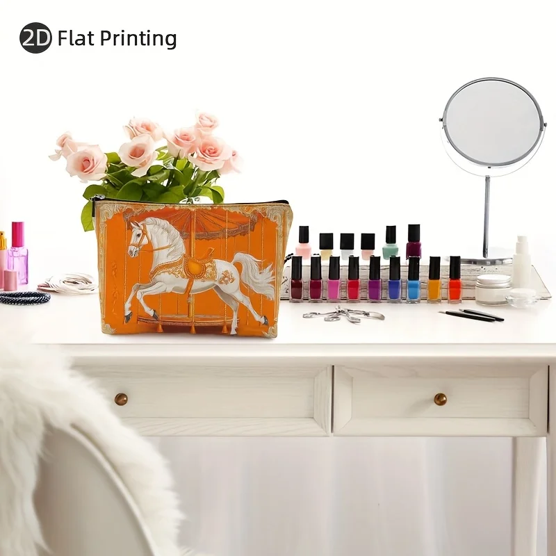 Un sac de maquillage conçu par carrousel – pochette multifonctionnelle à fermeture éclair, sac de rangement de bijoux, petit sac de rangement parfait à fermeture éclair pour voyage.