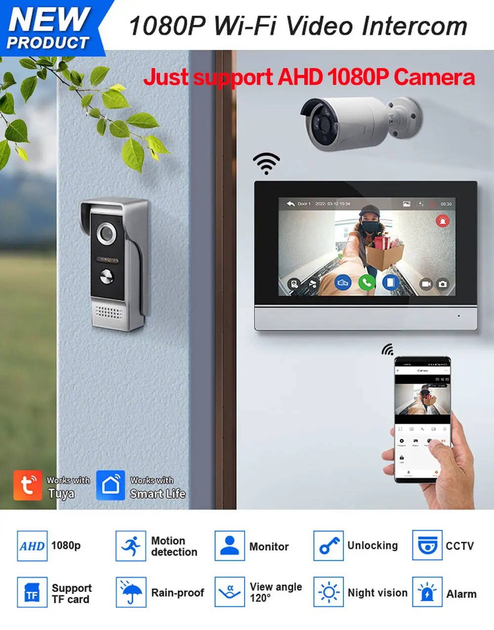 Tuya Wifi  7 Inch Touch Screen Video Intercom Family HD Video DoorPhone APP Unlock Outdoor Doorbell Waterproof Camera Systerm