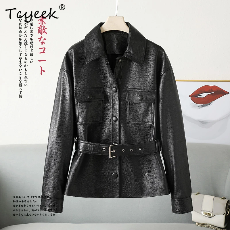Tcyeek طبقة علوية من جلد الغنم لربيع وخريف جديد برقبة مربعة قاطرة سترة نسائية من الجلد الطبيعي Жensarska Kostangnya Kursatka
