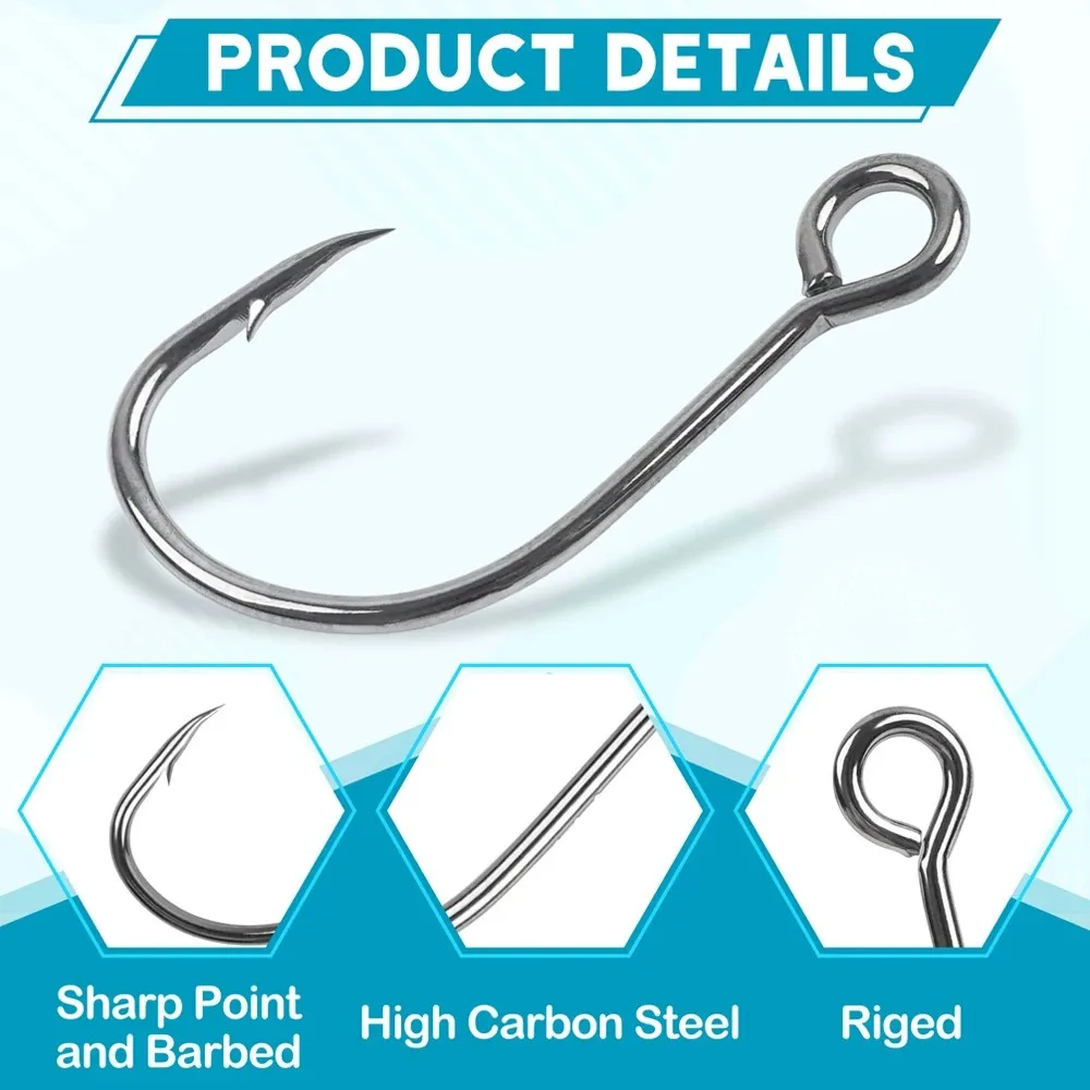75Pcs Fishing Inline Single Hooks for Spoon Spinner Lures Baits Large Eye Inline Circle Hook for Freshwater Saltwater Fishing