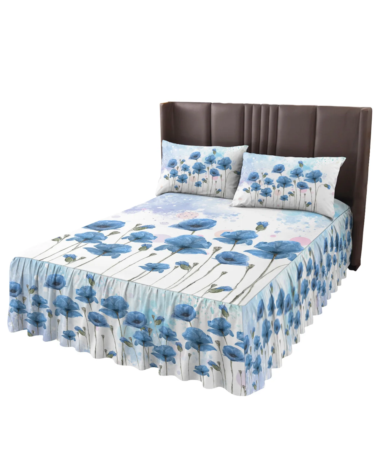 Poppy Flower Watercolor Bed Skirt Elastic Fitted Bedspread With Pillowcases Bed Protector Mattress Cover Bedding Set Bed Sheet