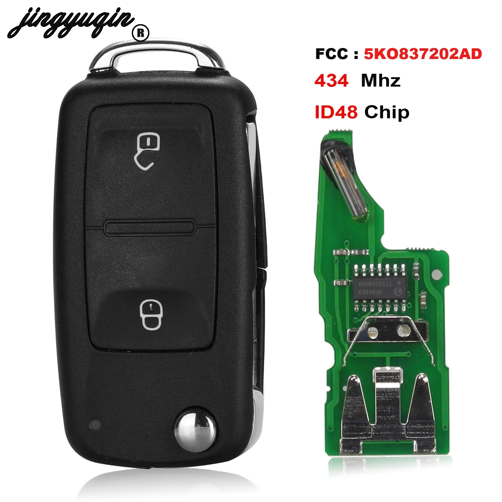

jingyuqin Remote Key Fit For VW/VOLKSWAGEN Caddy Eos Golf Jetta Beetle Polo Up Tiguan Touran 5K0837202AD