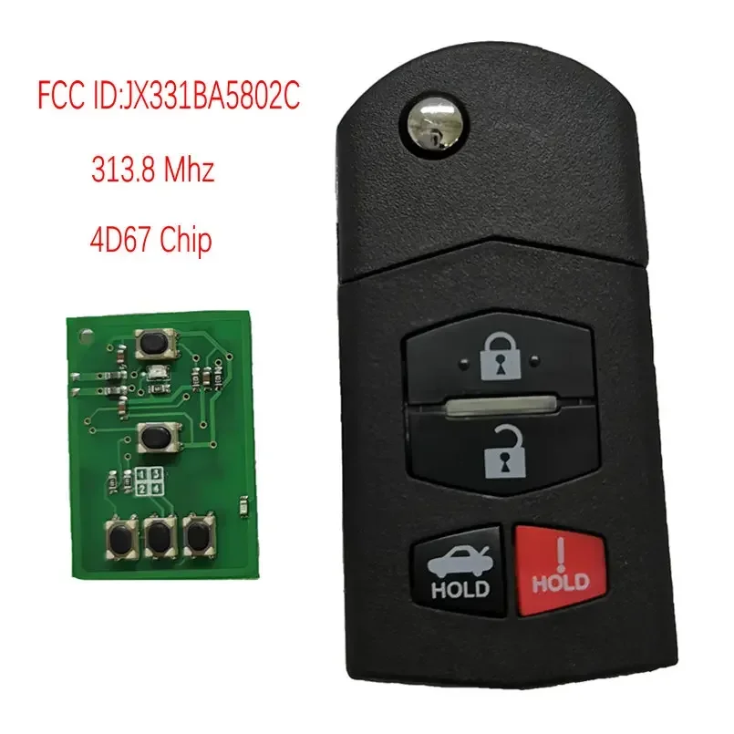 

Datong World Car Remote Key For Mazda FCC ID JX331BA5802C 313.8 Mhz 4D63 Chip Auto Smart Control Replace