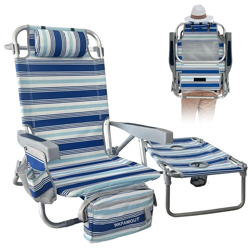 

Backpa Beach Chair Aluminum With Folding Camping Table 5-Position Lay Flat Lounge Chair Outdoor For Adults With Insulated