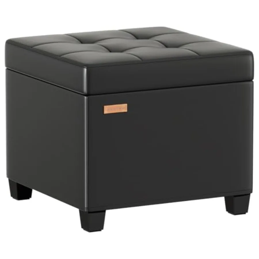 

Synthetic Leather Cover Steel Frame Ottoman with 48L Storage, 17.7" x 17.7" x 17.7" Square Storage Ottoman Stool Cube with Legs