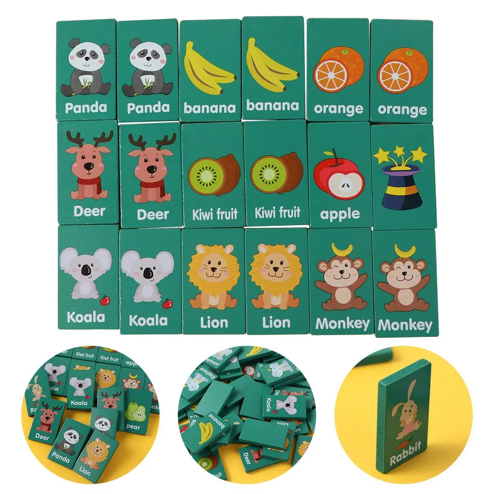 Wooden Memory Solitaire Matching Mahjong Game Early Educational Flip To Win Family Board Game Fruit Animal Easy To Play
