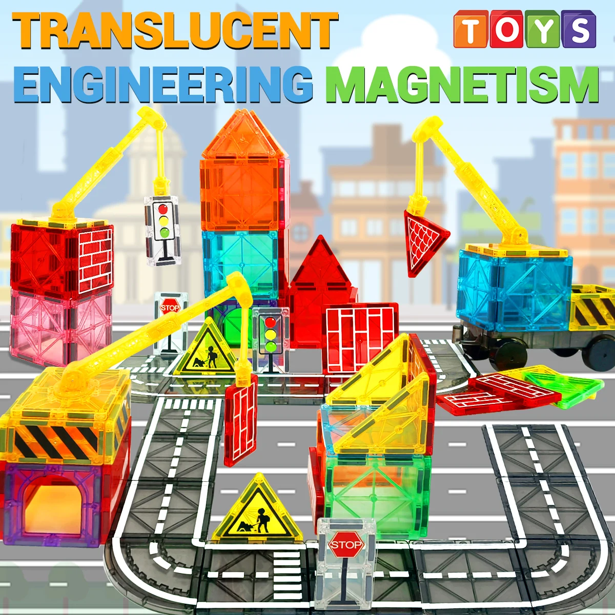 Magnetische Bausteine Set mit Auto-Montagespielzeug Magnetisches Montessori-Lernspiel Spielzeug für Kinder Jungen Mädchen Geschenke