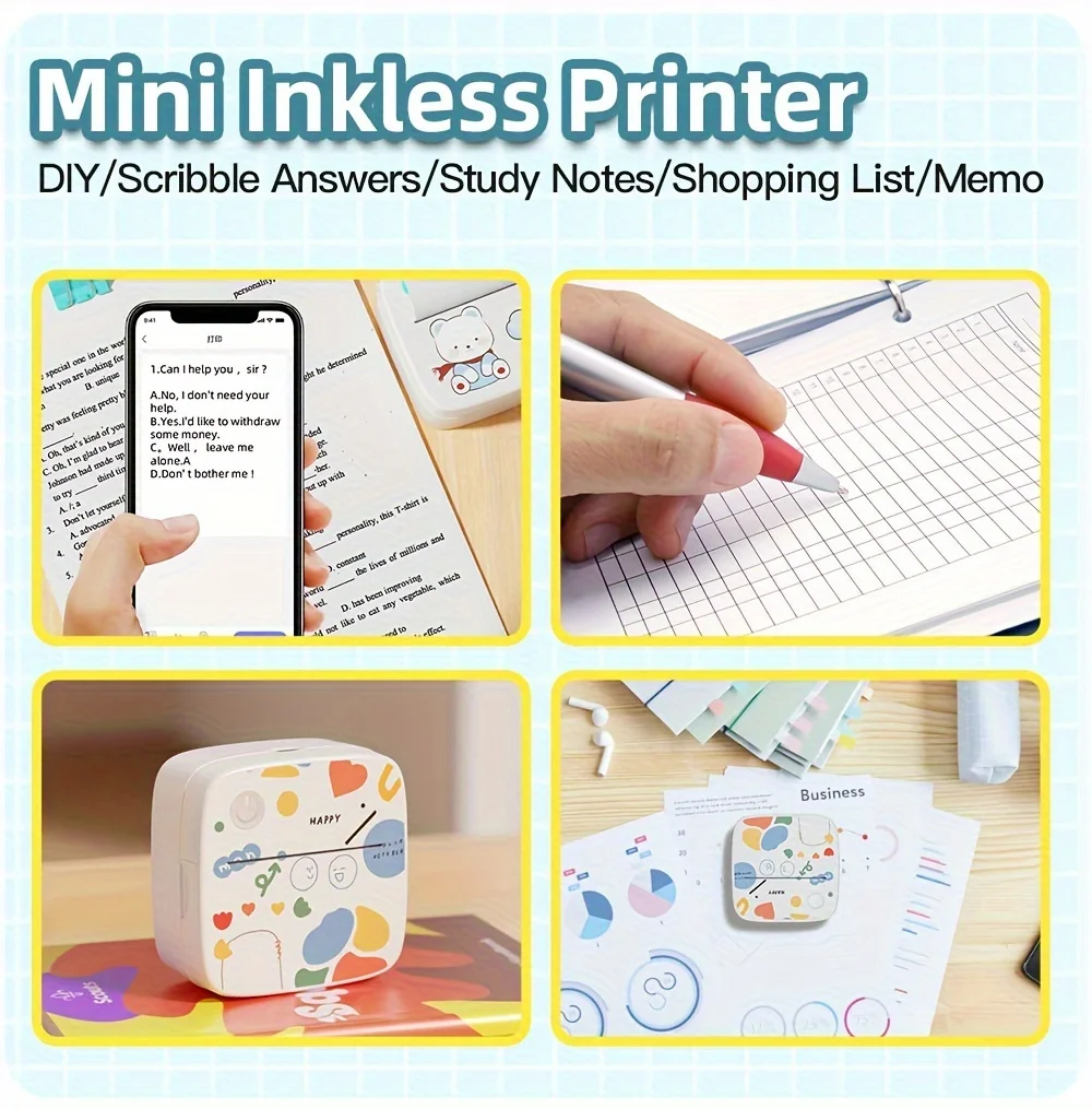 MINI Print Portable Thermal Printer Photo Pocket Thermal Label Printer 58mm Printing Wireless Bluetooth Cartoons Android And IOS