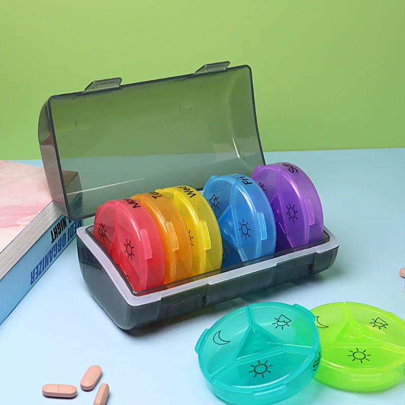 PP Plastic 7 Days 21 Grids Folding Design Portable Weekly Pill Box