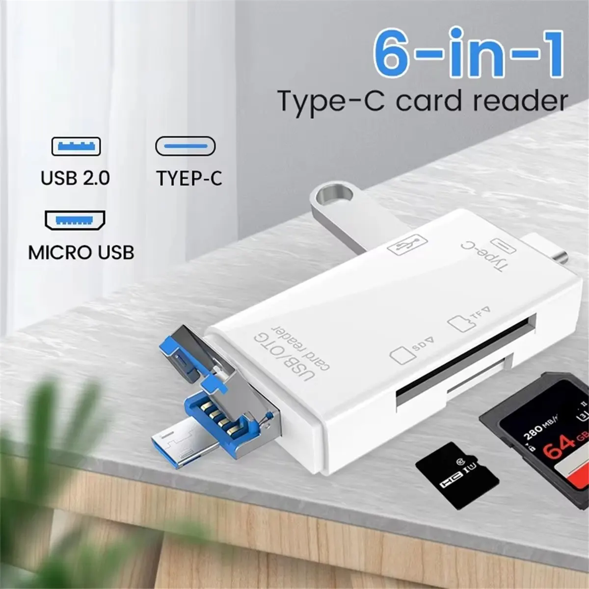 A46U OTG SD TF Type C Micro-Sd Card Reader Type C to Usb Otg Adapter 6 In1 USB 2.0 TF Card USB Flash Drive Card Reader A