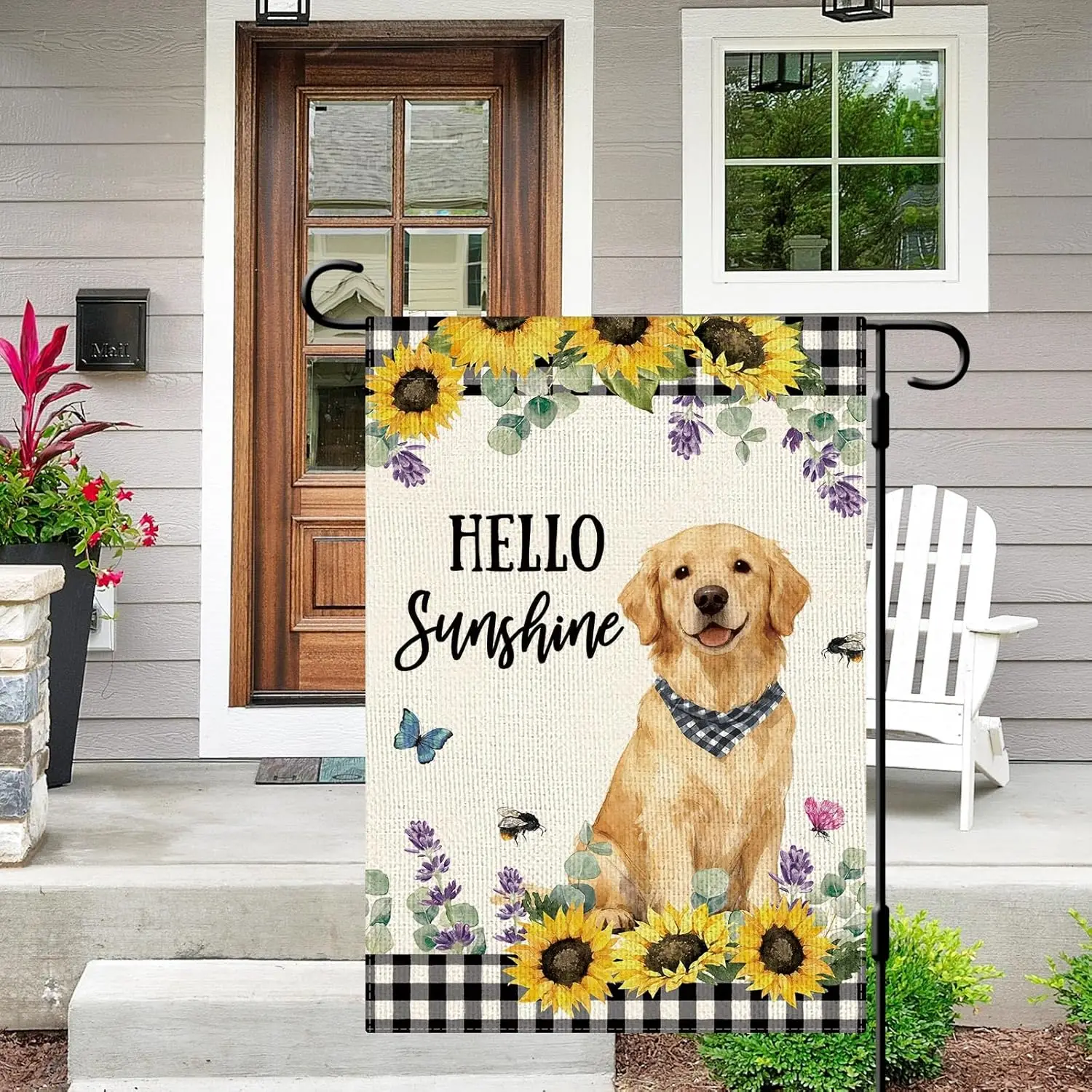 DLZDN Hello Sunshine Sunflower Golden Retriever Dog Garden Flag 12×18 Inch Double Side Vertical Burlap Farmhouse Yard Sign S AAS