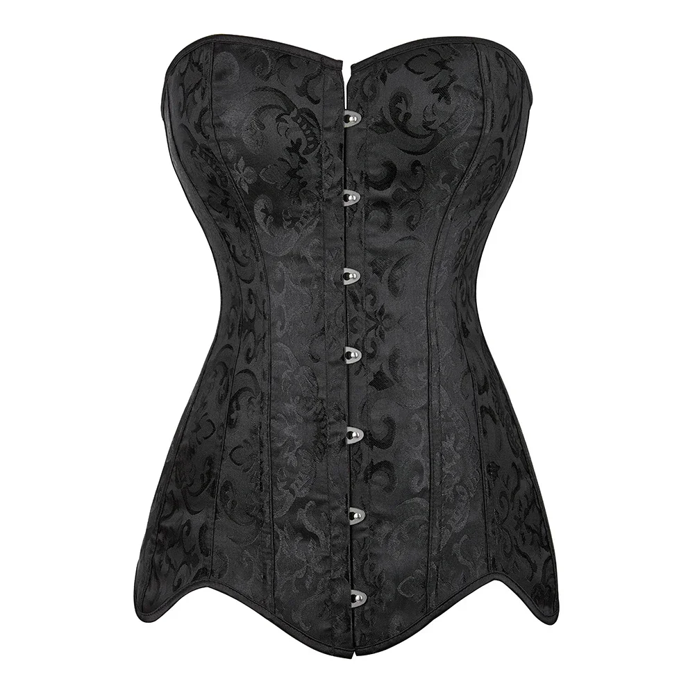 

Women Hourglass Longline Overbust Corset Long Torso Bustier Top Black White Brocade Body Shape Corselet