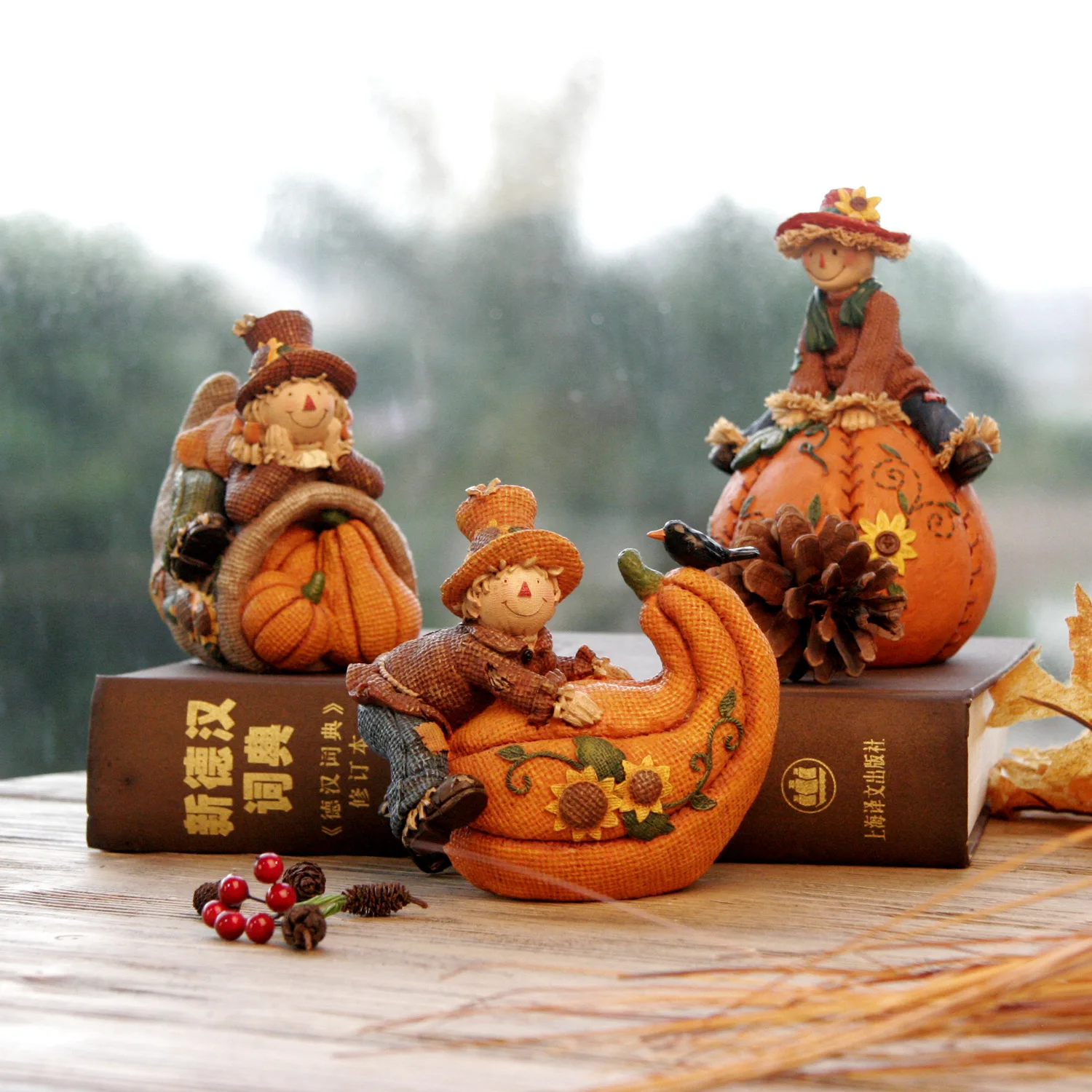 

Thanksgiving Harvest Festival Resin Pumpkin Scarecrow Home Study Autumn Crafts Bedroom Room Decoration
