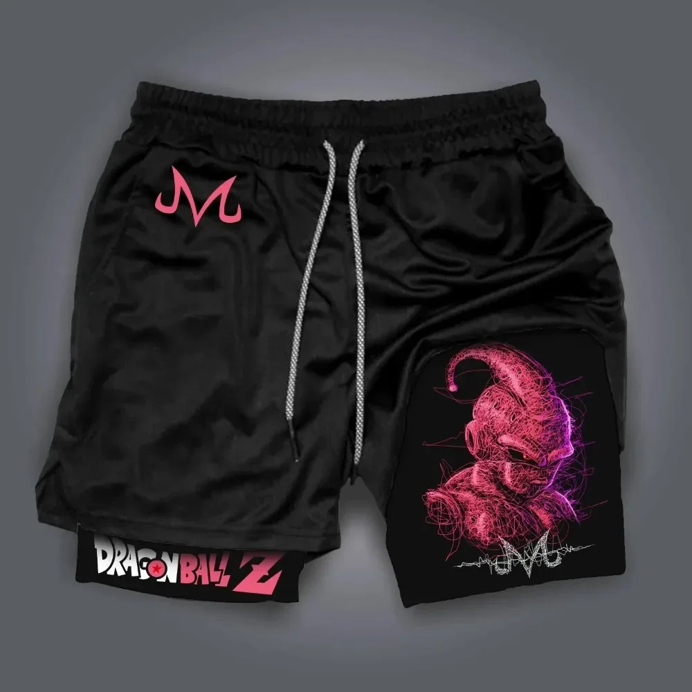 Spodenki Dragon Ball Anime Goku z nadrukiem, dwuwarstwowe - luźne i oddychające spodnie dla amerykańskich sportowców na lato