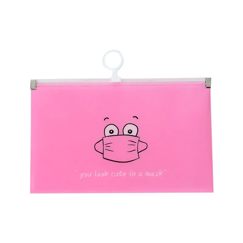 Cartoon Zipper Storage Bag para estudante, Saco de informações PP, Zipper File Bag