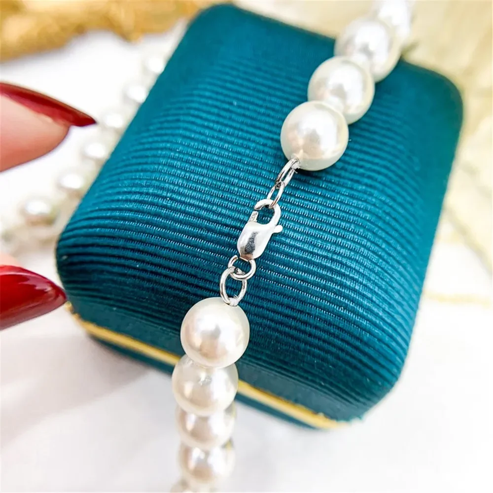 DIY Pearl Accessories S925 Sterling Silver Single Breasted Square Buckle Bracelet Necklace Sweater Chain Handmade Beaded Buckle