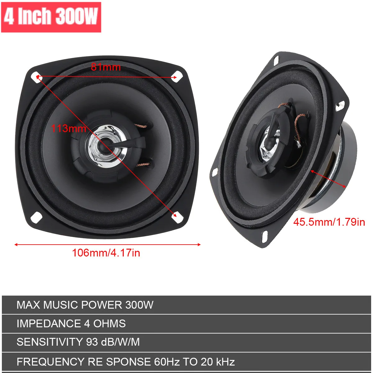 1 Piece 4Inch 5inch 2-Way HiFi Coaxial Car Speaker Vehicle Door Auto Audio Music Stereo Full Range Frequency Automotive Speakers