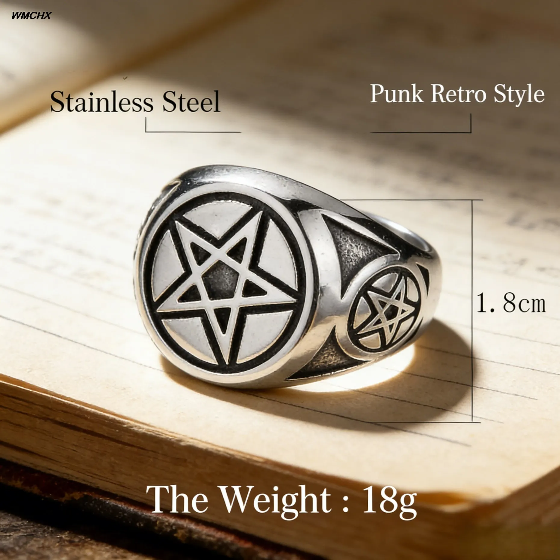 New Man Ring Pentagram Baphomet Goat Sulfur Leviathan Cross Satan Devil Symbol Ring Jewelry Wholesale