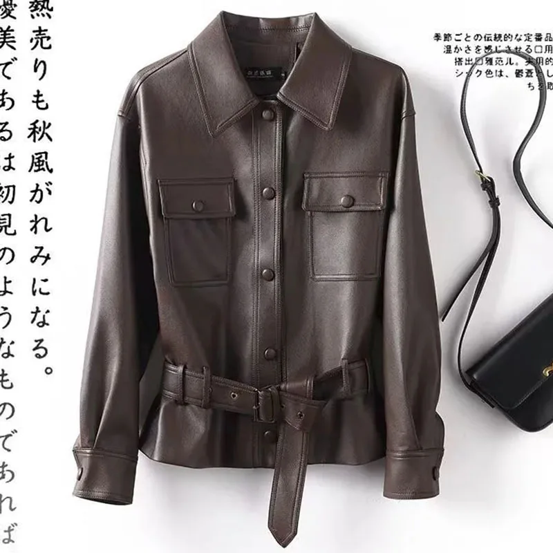 2025 أنثى قصيرة فو سترة جلدية الخريف الشتاء السيدات موضة بولي Leather الجلود أبلى الكورية المرأة طويلة الأكمام معطف جلد