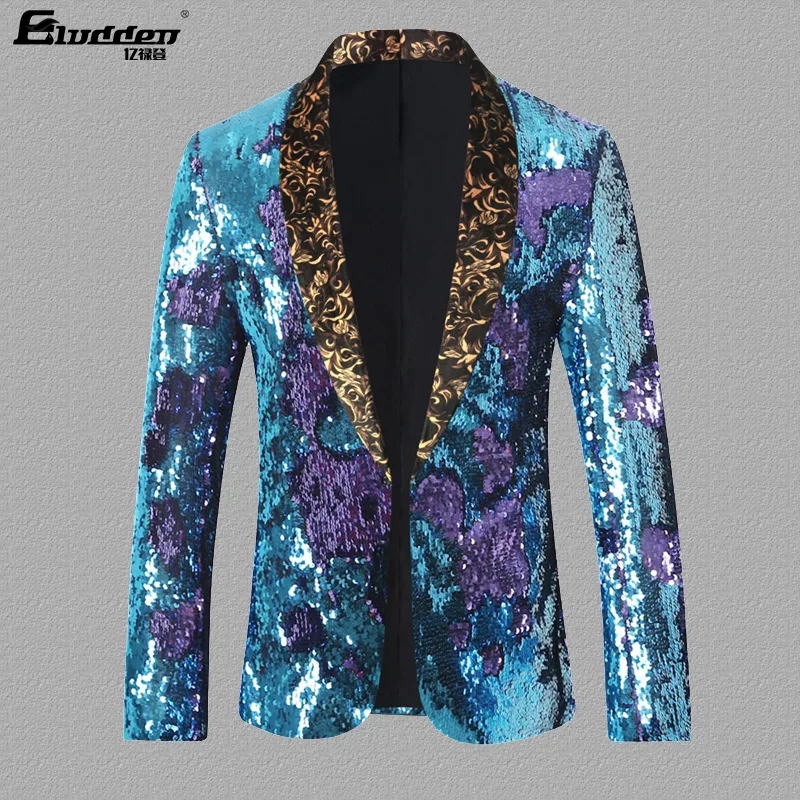 HOO 2024 new color-changing men's sequined blazer , singer host stage performance   blazer