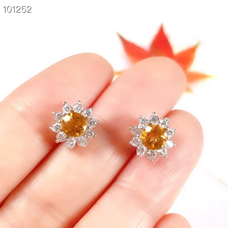 

Classic 925 Silver Crystal Stud Earrings for Daily Wear 5mm Natural Citrine Earrings Sterling Silver Citrine Jewelry