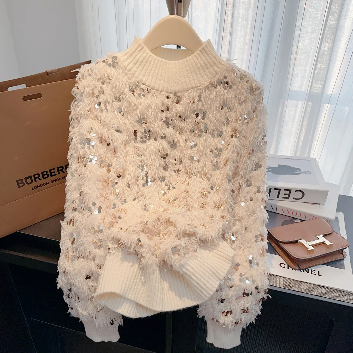 Sequin Tassel Sweater Women 2025 Autumn Winter Thick Loose Tops Female Y2k Fashion Long Sleeve Knitted Sweet Pullovers Jumpers