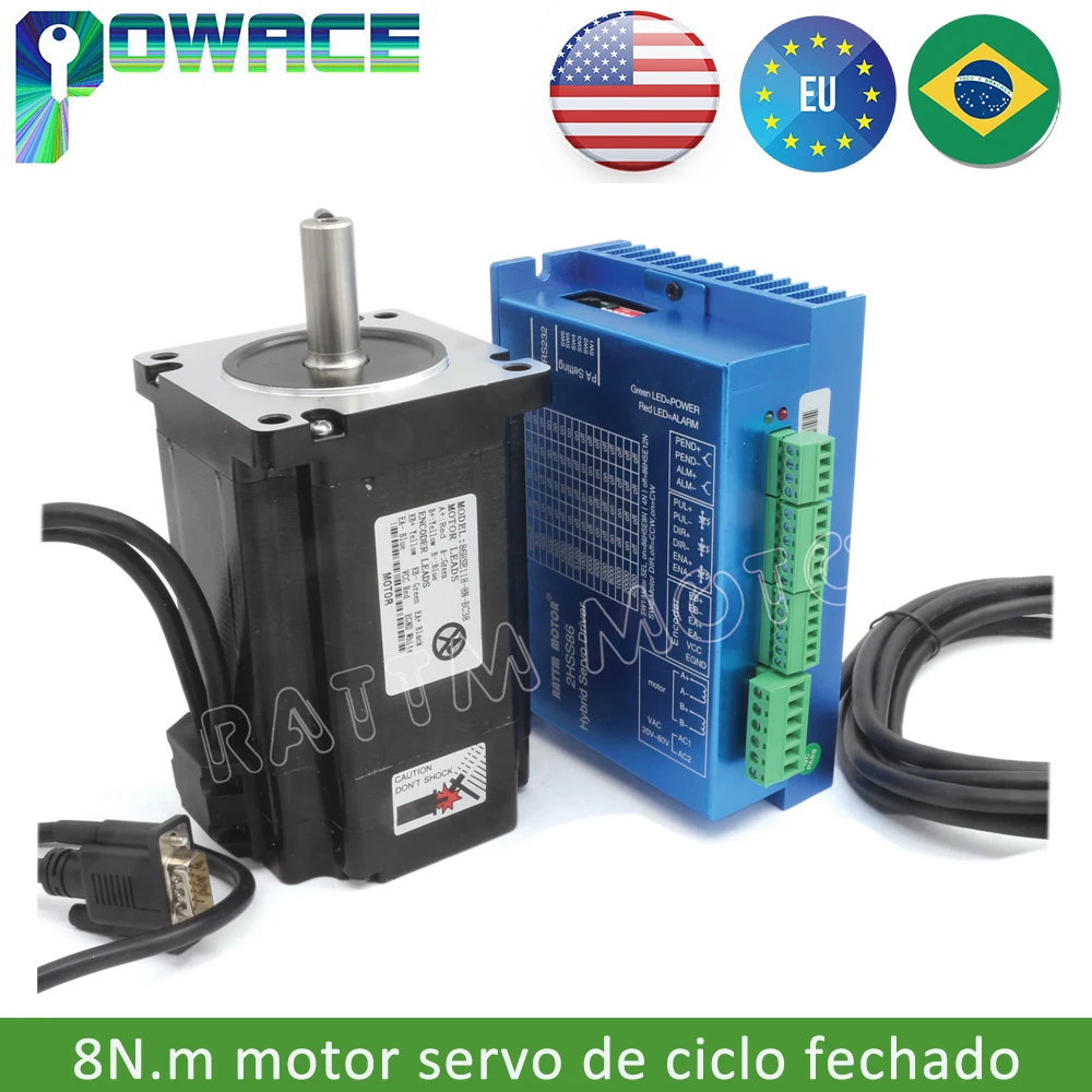 

【BR US CZ】 8N.m Nema34 Closed Loop Servo Stepper Motor 116mm 8A 1230oz-in + 2HSS86 Driver CNC Controller Kit