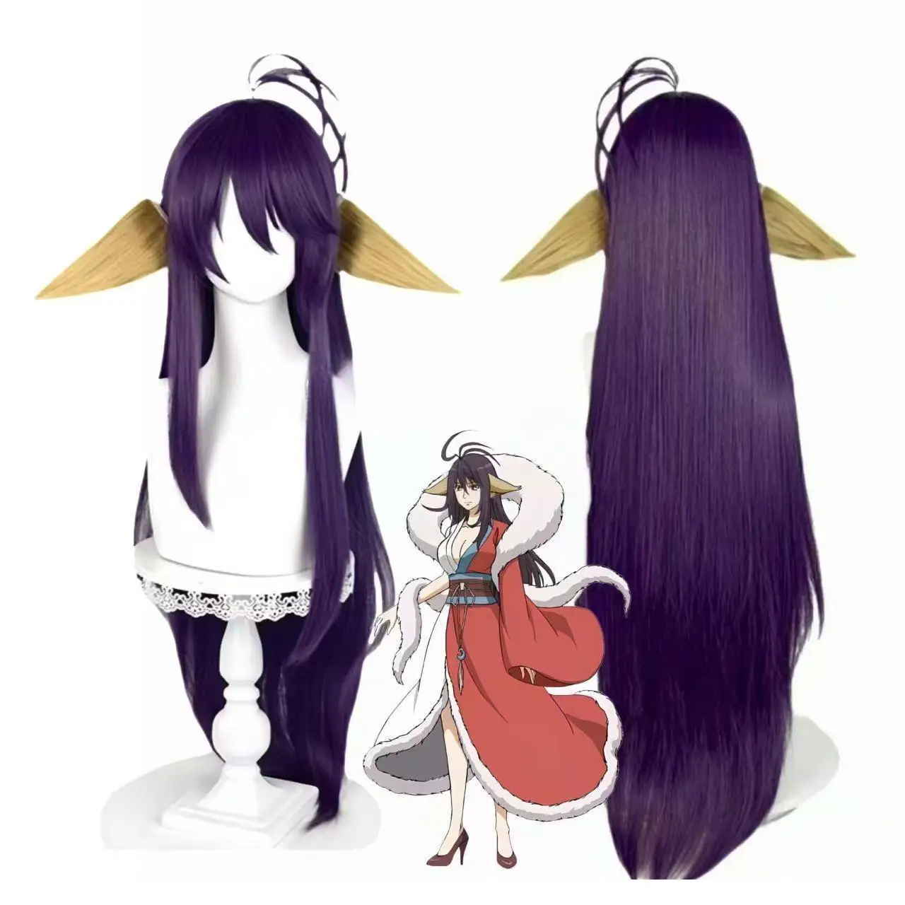 

1 шт., фиолетовые перевернутые глупые волосы с длинными прямыми волосами, лиса-демон, аниме «Маленькая красная леди», играющий парик Тоскана Юя