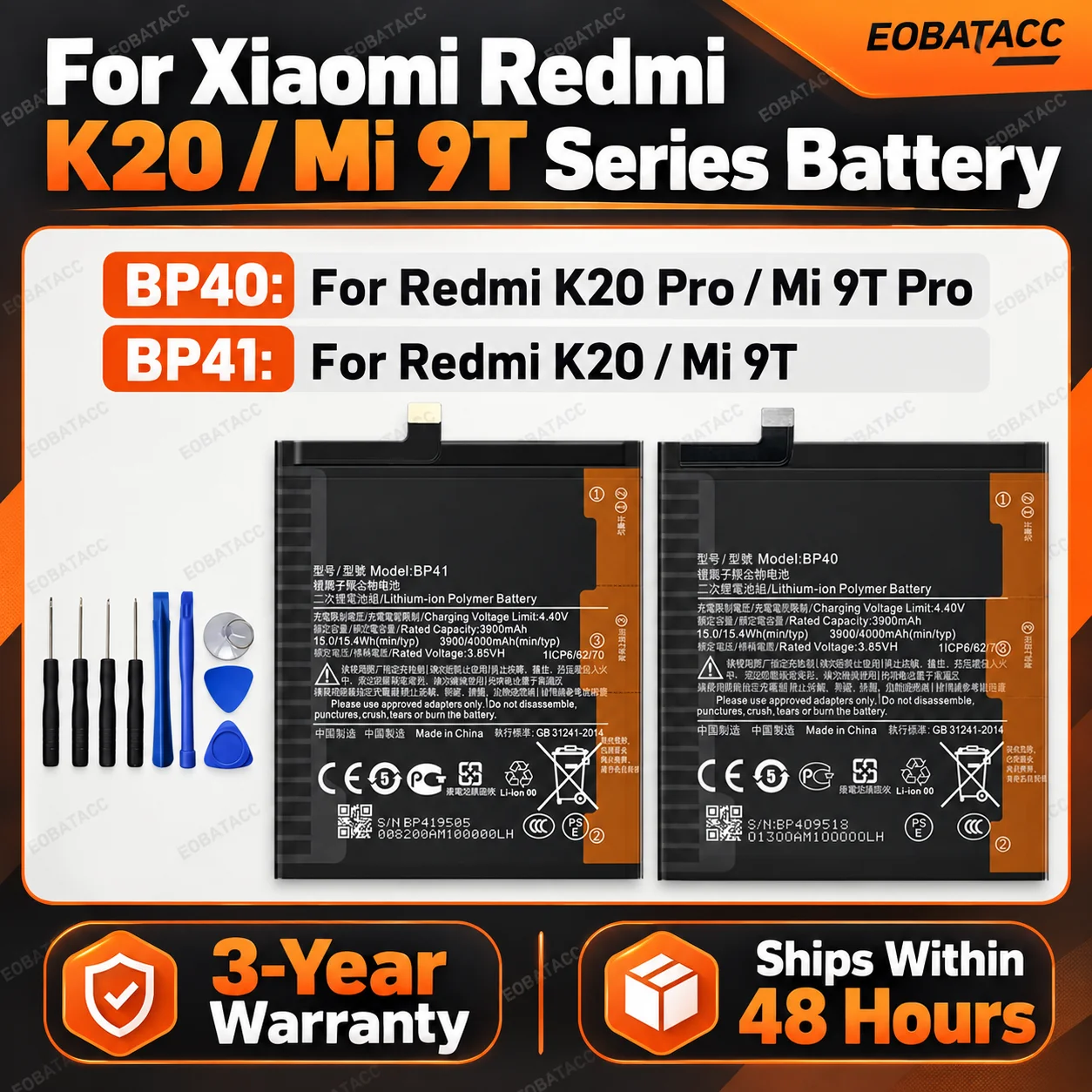 New BP41 BP40 Replacement Battery For Xiaomi Redmi K20/K20 Pro /Mi 9T /MI 9T Pro Battery 4000mAh+Free Tools
