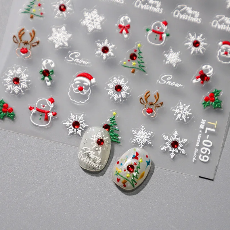 Chirstmas Style Santa Claus & Snow & Xmas Tree Rhinestone 3D Nail Art Stickers Adhesive Sliders Designs Decoration Nail Decals