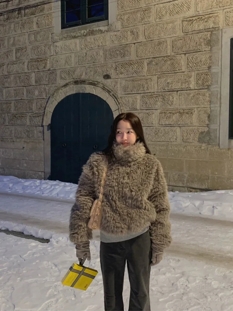 

Теплая женская куртка-пальто свободного кроя с высоким воротником из искусственного меха, универсальный мягкий и удобный топ в стиле Baby Sauce Dongda Gate Sle