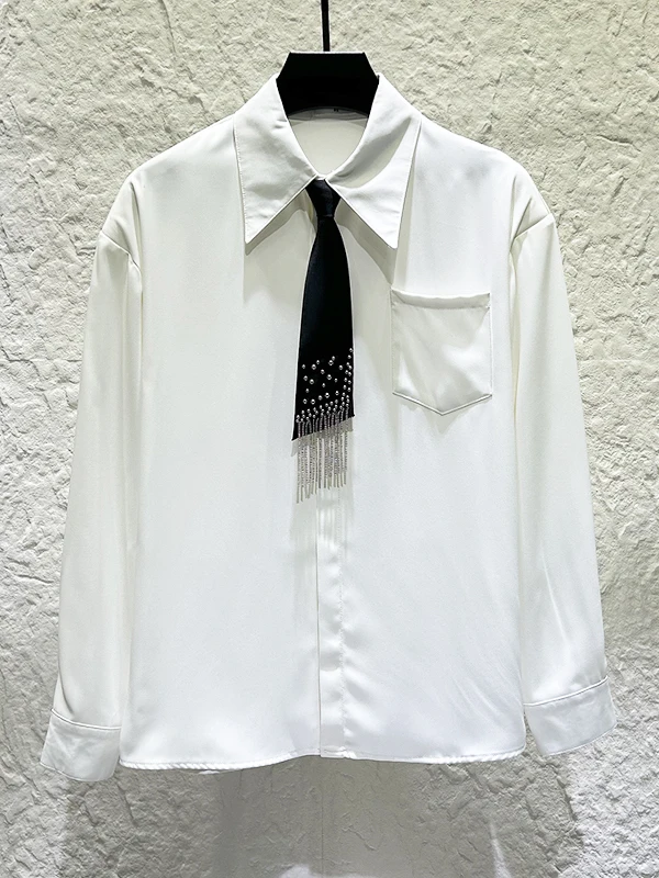 

New Men's Casual Long Sve irt Tassel Design Korean Sle Pure Color Base Layer irt Comfortable Polyester Fabric